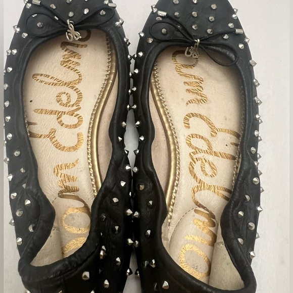 Sam Edelman Fanley Black Studded Ballet Flats Leather Spike Bow Shoes Women 8.5 - Picture 7 of 9